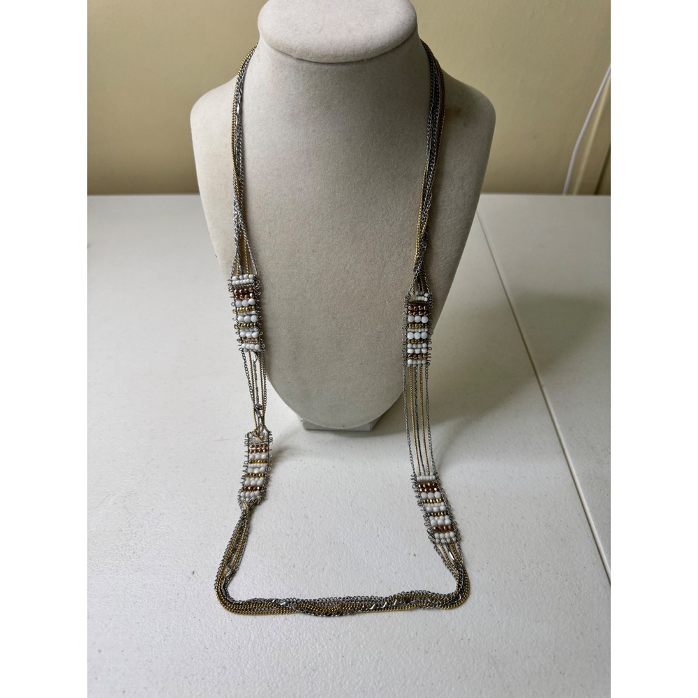 Stella & Dot Layered Boho Beaded‎ Chain Necklace Gold Silver Tone Y2K